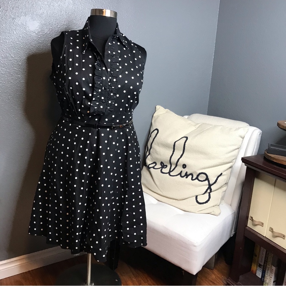 City Chic Black Polka Dot Sleeveless Fit-and-Flare Dress